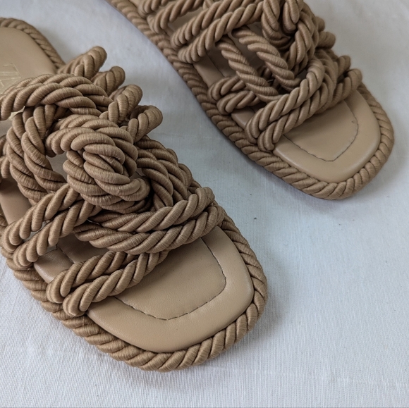 Zara Rope Knot Slide Sandals Nautical Old Money Preppy Neutral - Picture 2 of 10